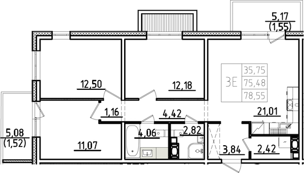 3-комнатная квартира 85.73 м², 1/9 эт., ЖК «IQ Гатчина 3»